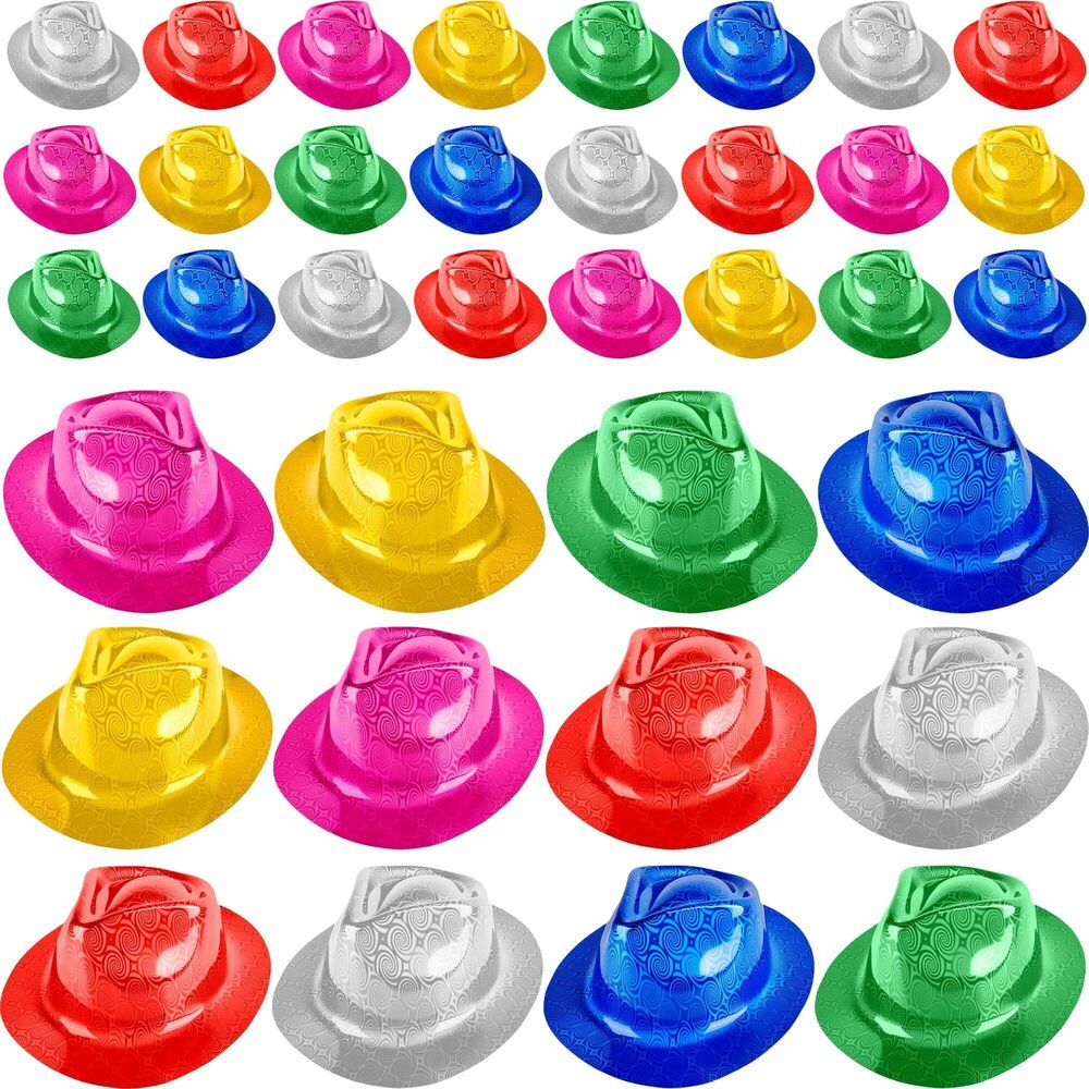 7318 36 Pcs Party Gangster Hats Plastic Party Hats Bulk Fedora Party Hats
